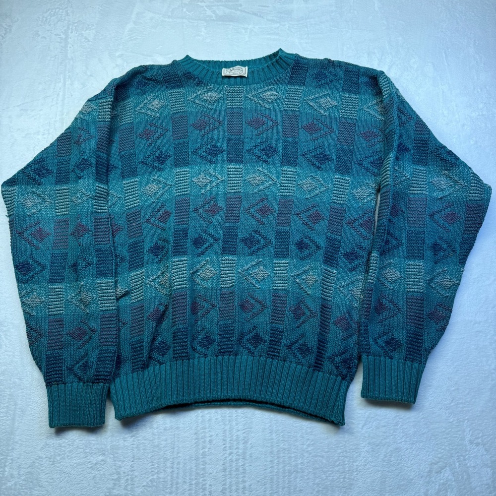 VTG Native America By Alps Crewneck Knit Sweater Pastel 3D Textured Sz Med